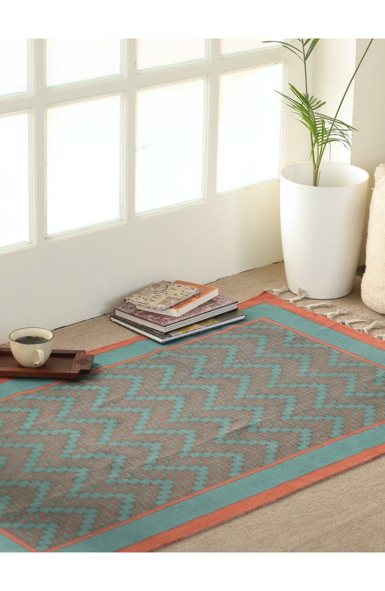 Mela Artisans Chintz Cotton Rug, Alternate, color, Teal And Coral
