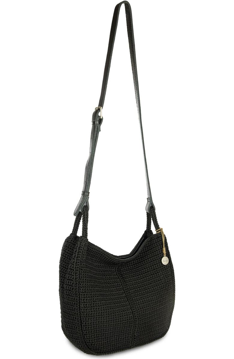 The Sak Los Feliz Crossbody Leather Bag, Alternate, color, Black Crochet