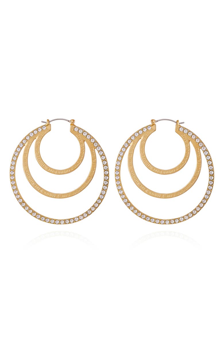 True Religion Crystal Triple Layer Hoop Earrings, Alternate, color, Gold Tone