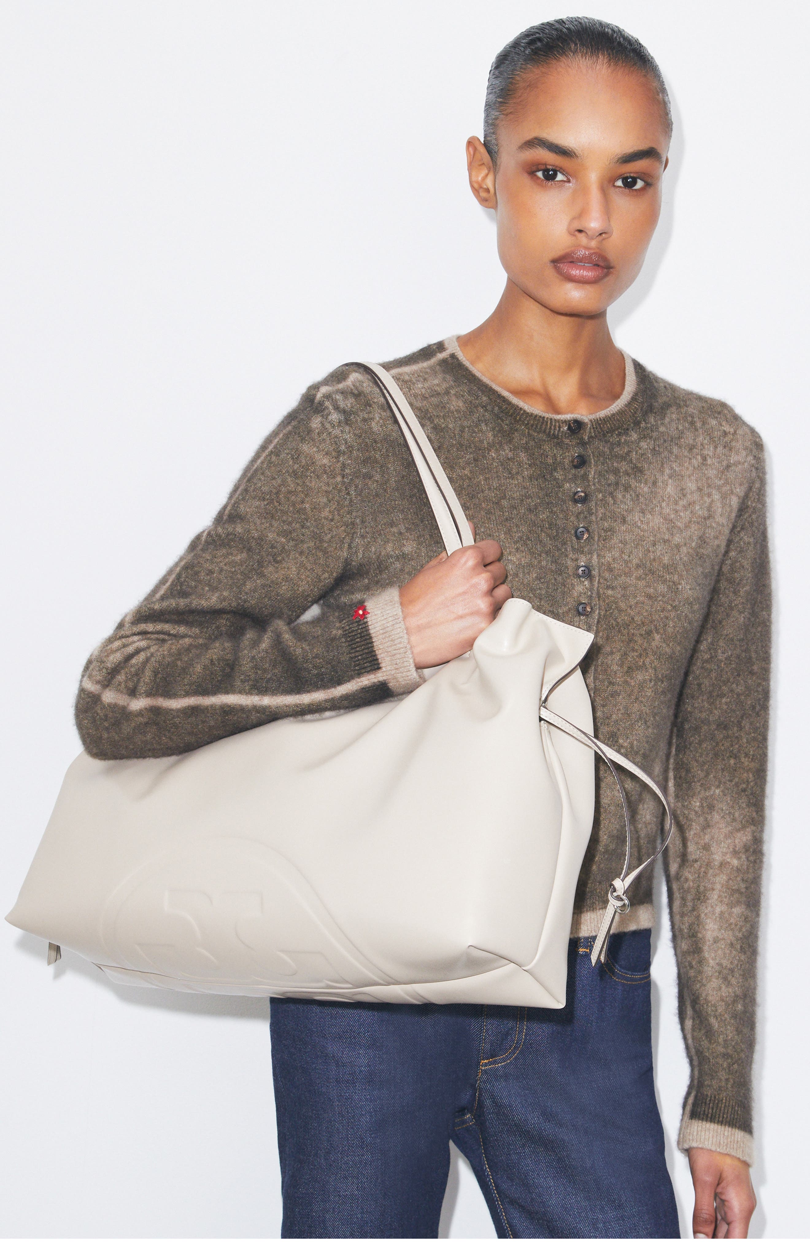 Tory Burch Ella Faux Leather Tote, Alternate, color, Light Stone