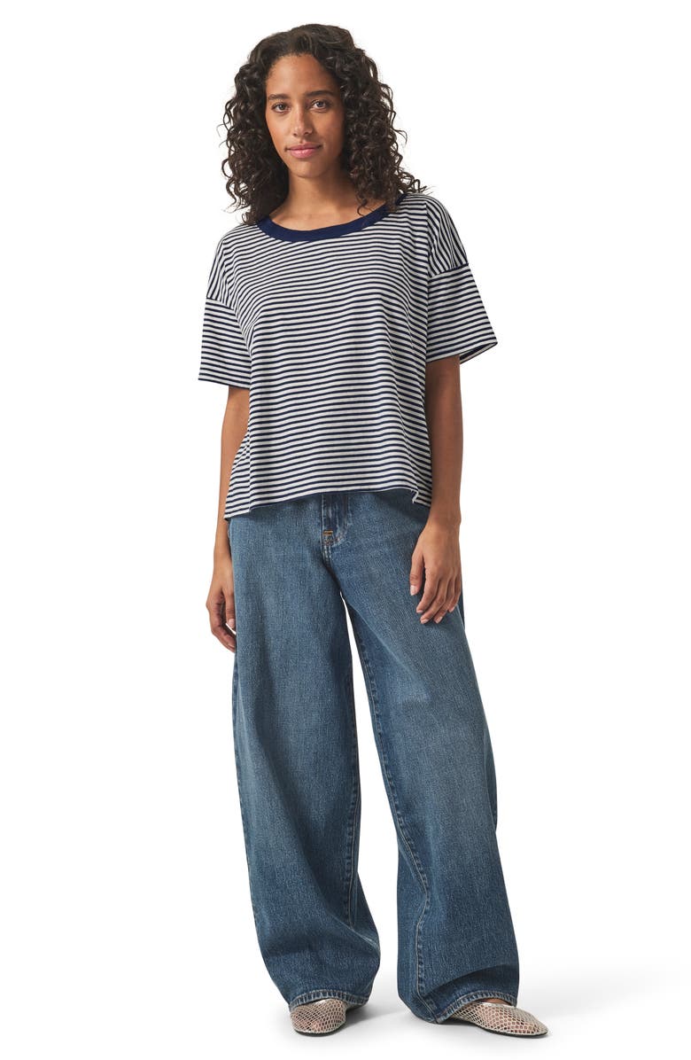Splendid Astrid Stripe Boxy Ringer T-Shirt, Alternate, color, Navy Stripe