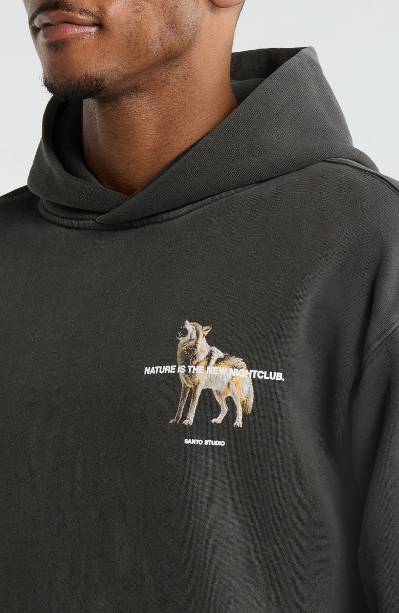 SANTO STUDIO Wolf Night Club Graphic Hoodie, Alternate, color, Vintage Black