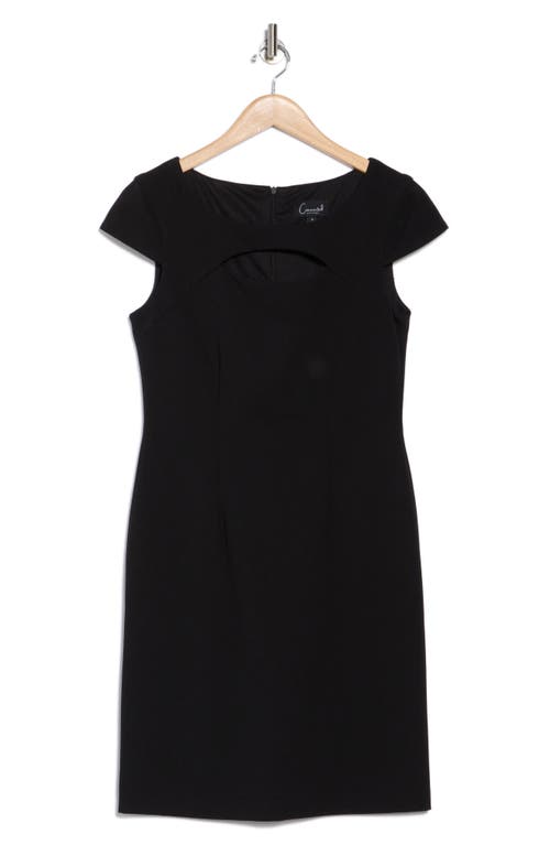 Connected Apparel Keyhole Neck Sheath Dress In Black