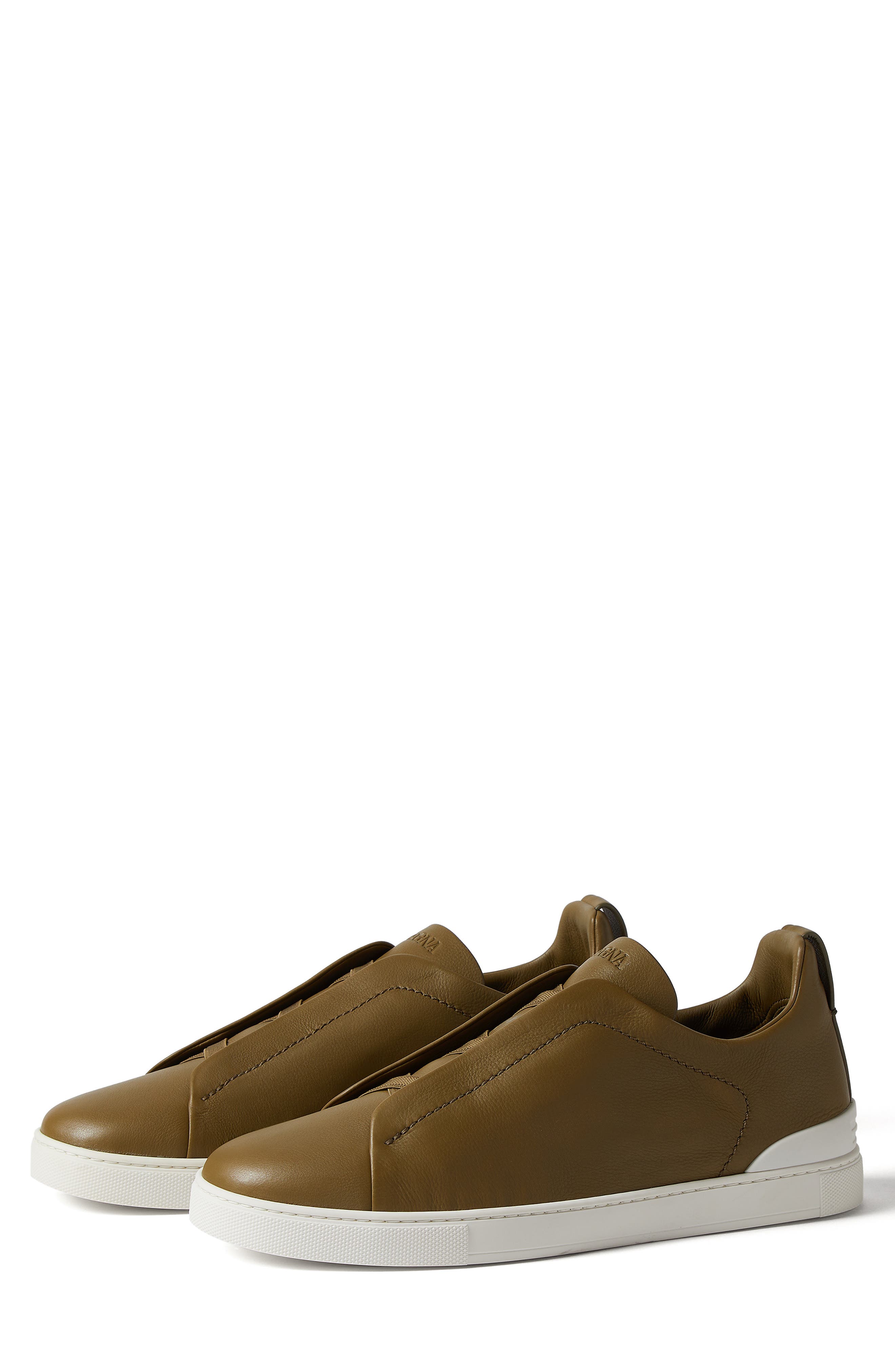 ZEGNA Olive Green Triple Stitch<sup>™</sup> SECONDSKIN Low Top Sneaker, Main, color, 