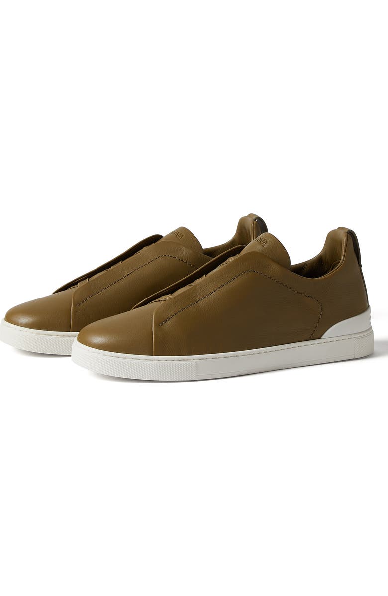 ZEGNA Olive Green Triple Stitch<sup>™</sup> SECONDSKIN Low Top Sneaker, Main, color,