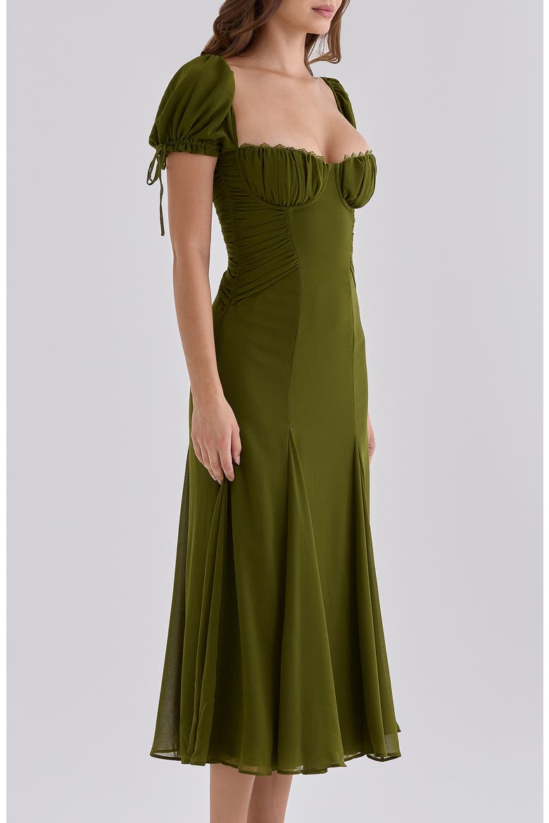 Marceline Chiffon Puff Sleeve Midi Dress, Alternate, color, OLIVE
