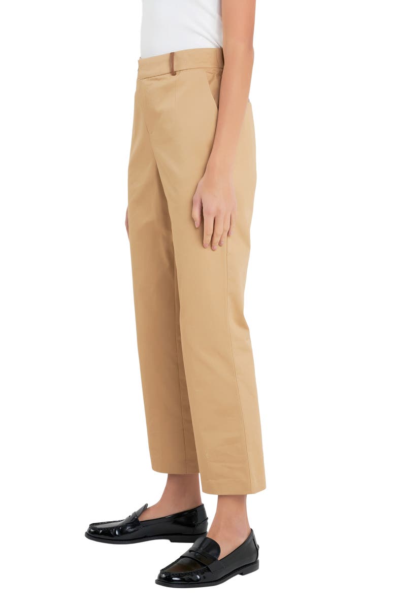 English Factory Faux Leather Trim Crop Flare Twill Pants, Alternate, color, Tan