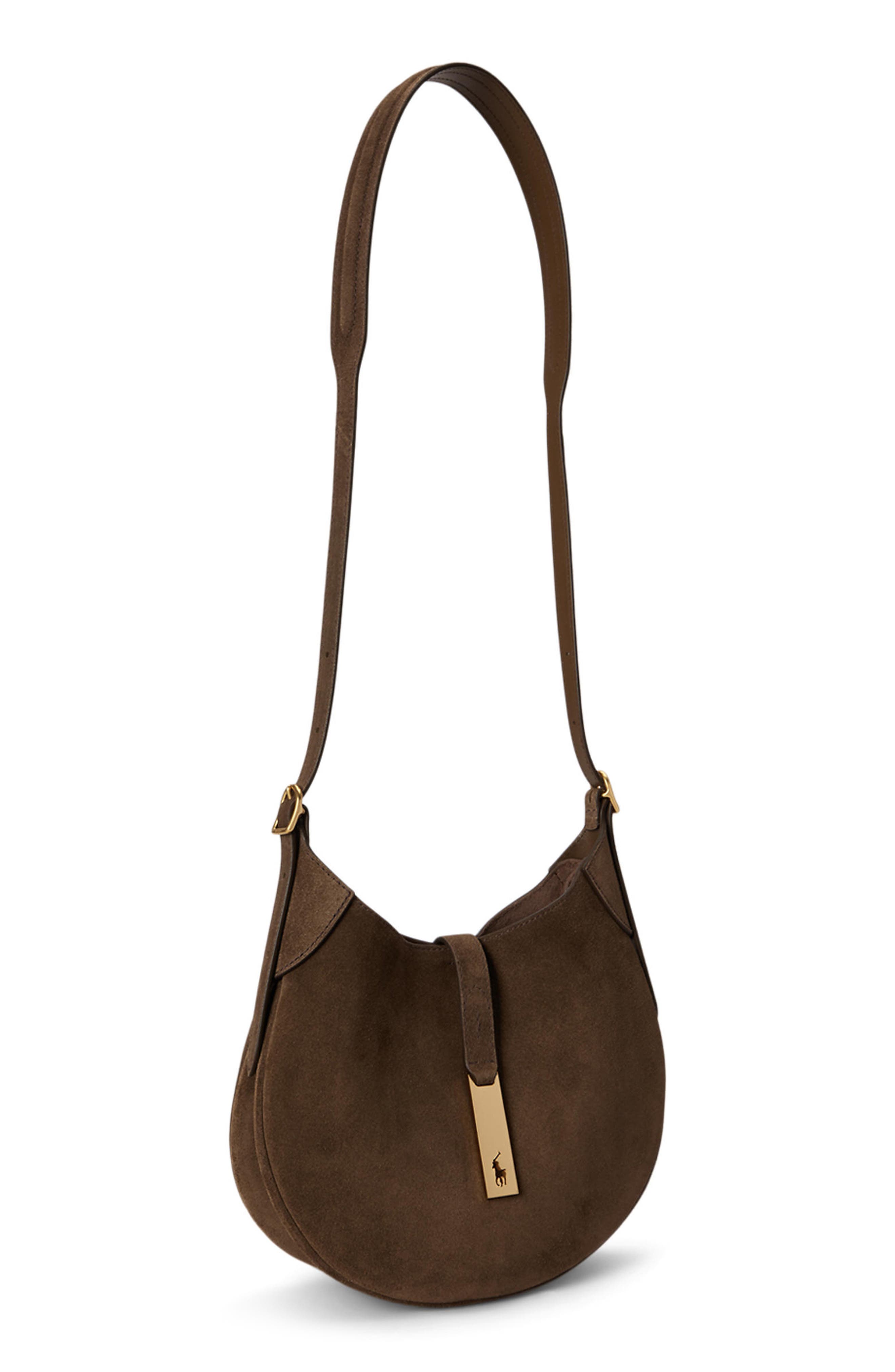 Small Polo ID Suede Shoulder Bag, Alternate, color, GINGERBREAD