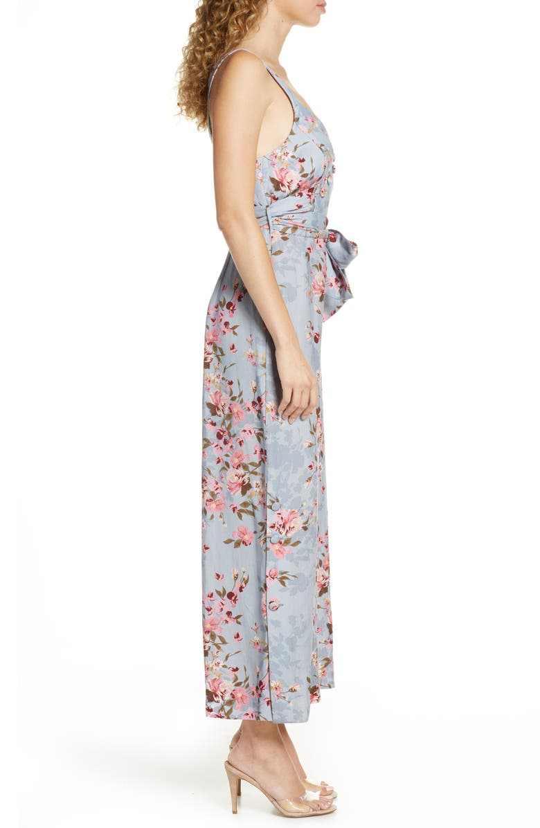 Ever New Floral Split Wide Leg Linen Blend Jumpsuit, Alternate, color, 