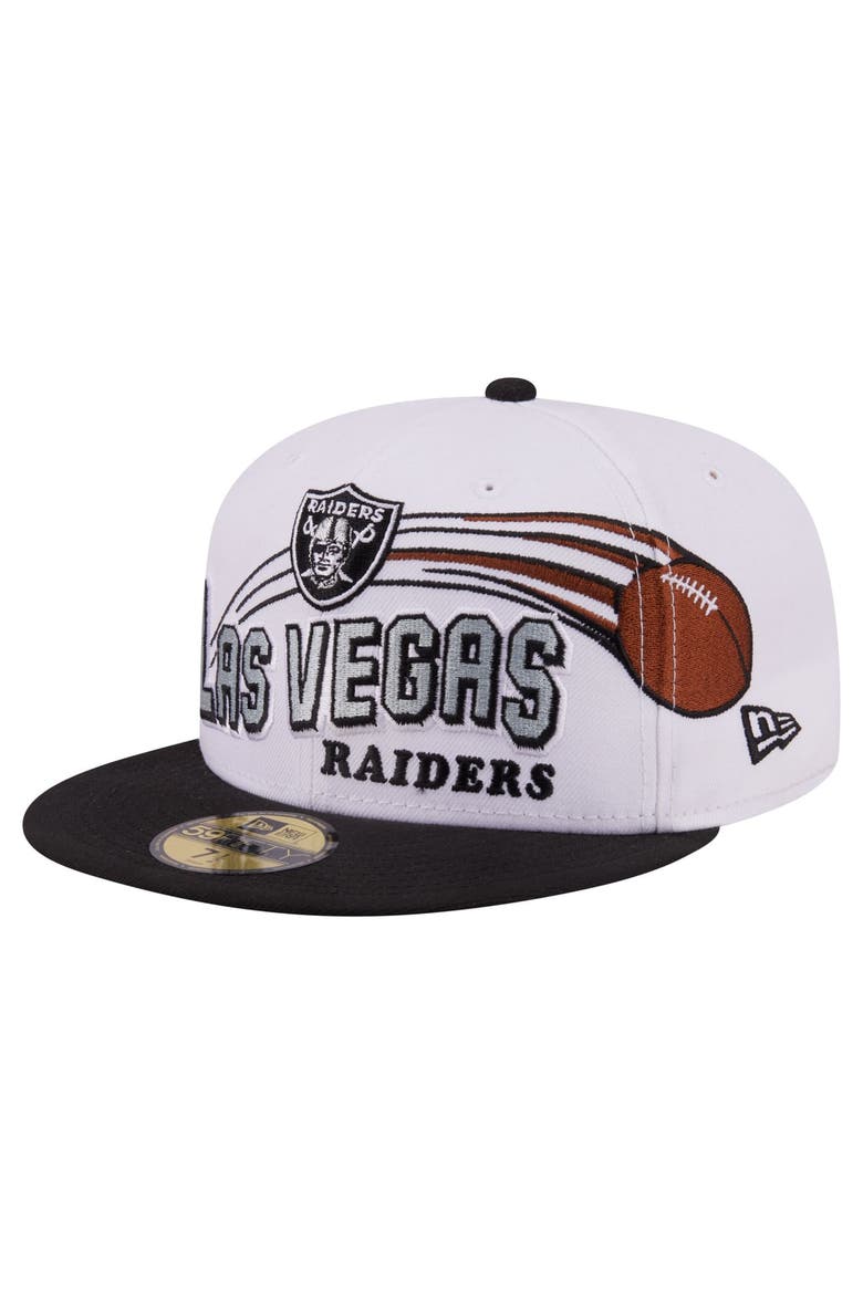 Men's New Era White/Black Las Vegas Raiders Retro Swoop 59FIFTY Fitted Hat, Alternate, color, White