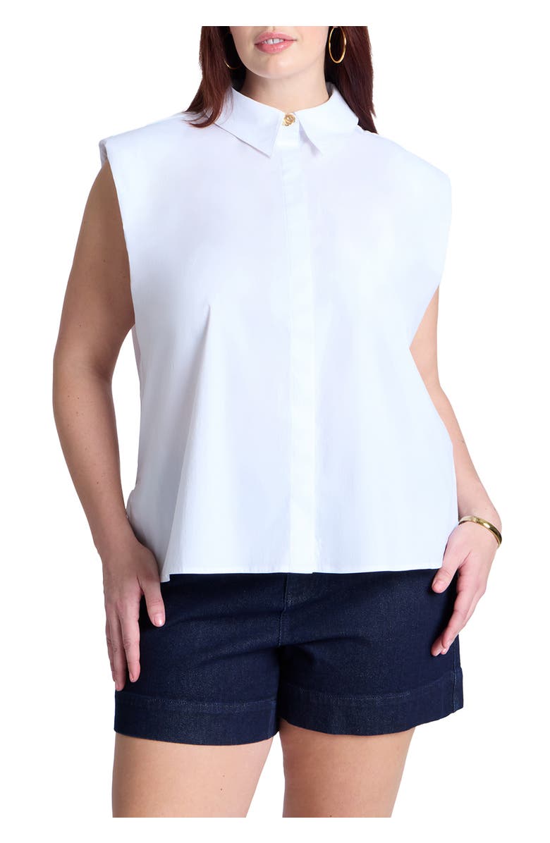 ELOQUII Strong Shoulder Collared Top, Main, color,
