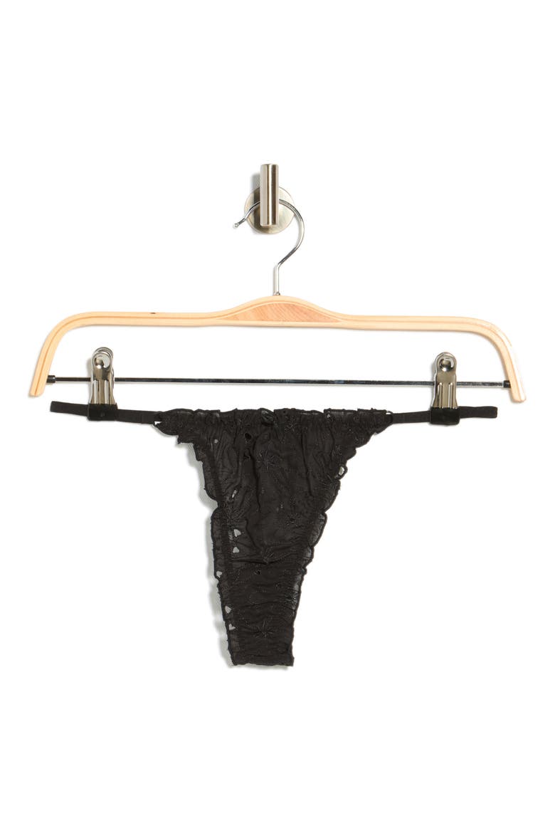 Eyelet Lace Thong, Alternate, color, BLACK
