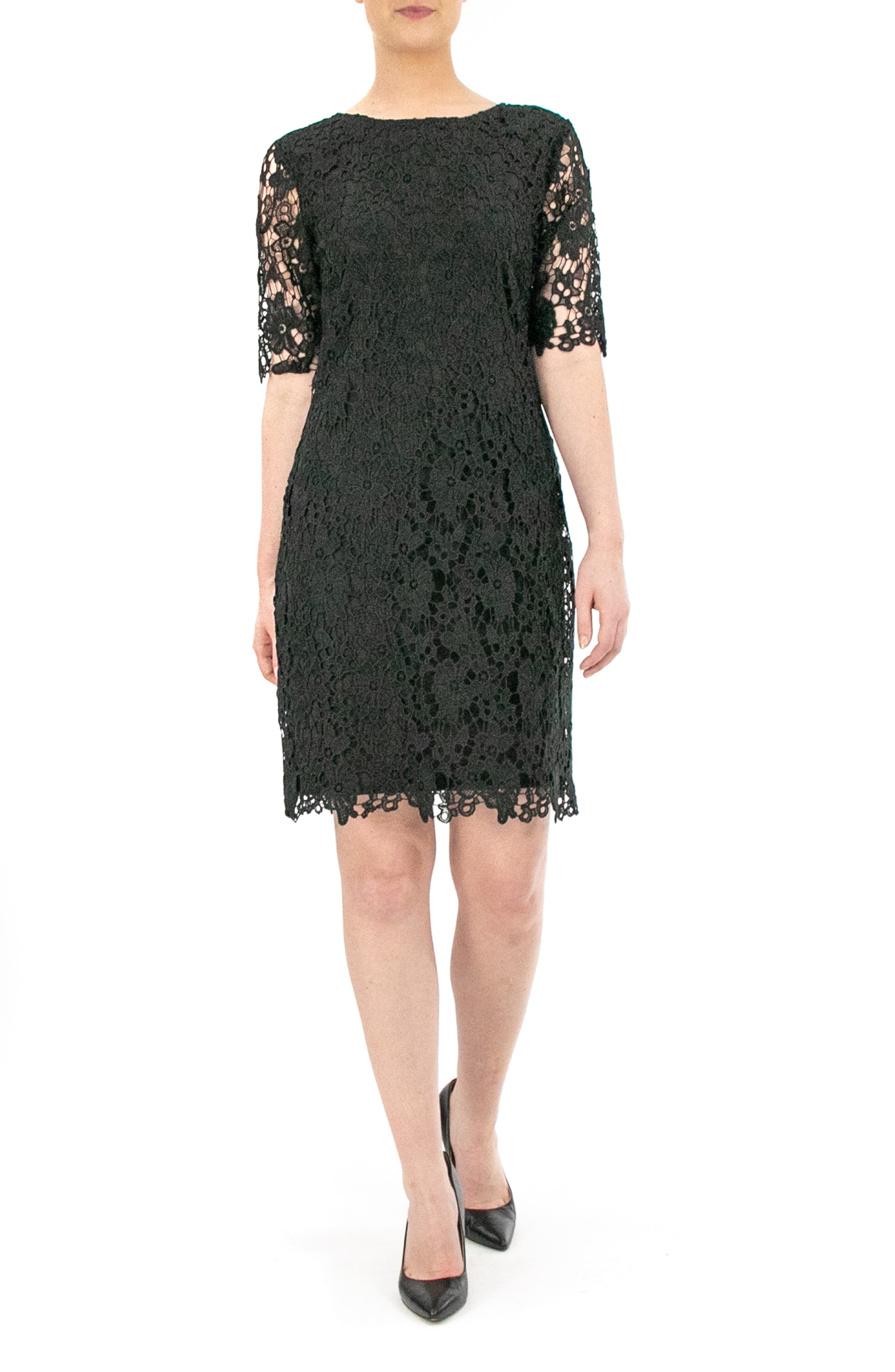 Nina Leonard Jewel Neck Lace Dress