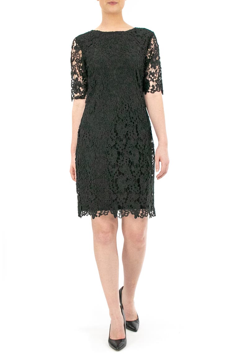 Jewel Neck Lace Dress, Main, color, BLACK