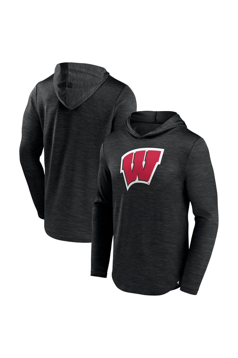Men's Fanatics Branded Heather Black Wisconsin Badgers Transitional Hoodie T-Shirt, Main, color, Heather Black