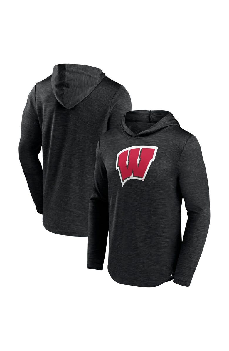 FANATICS Men's Fanatics Branded Heather Black Wisconsin Badgers Transitional Hoodie T-Shirt, Main, color, Heather Black