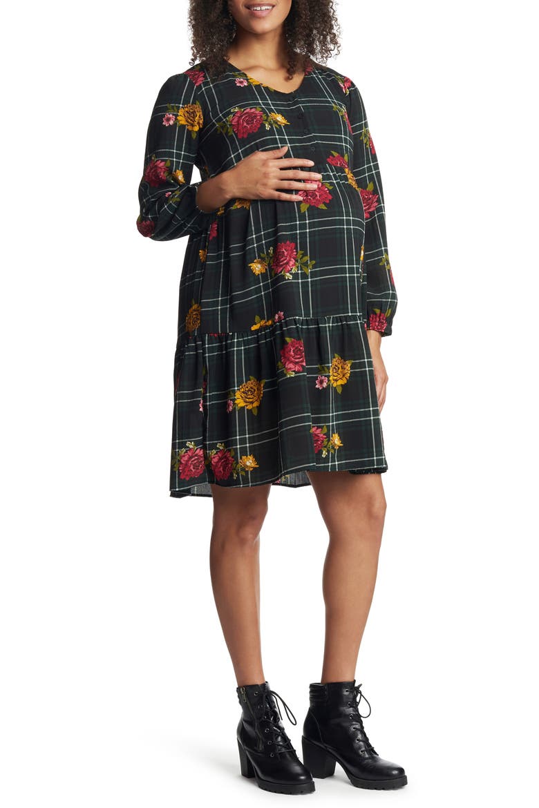 Tara Long Sleeve Maternity/Nursing Dress, Main, color, FLORAL PLAID