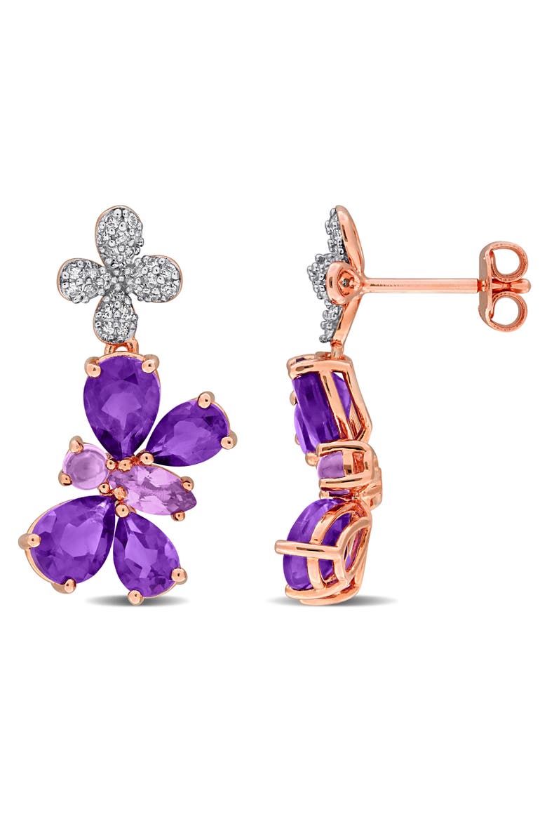 Amethyst & Diamond Floral Butterfly Drop Earrings, Main, color, Amethyst