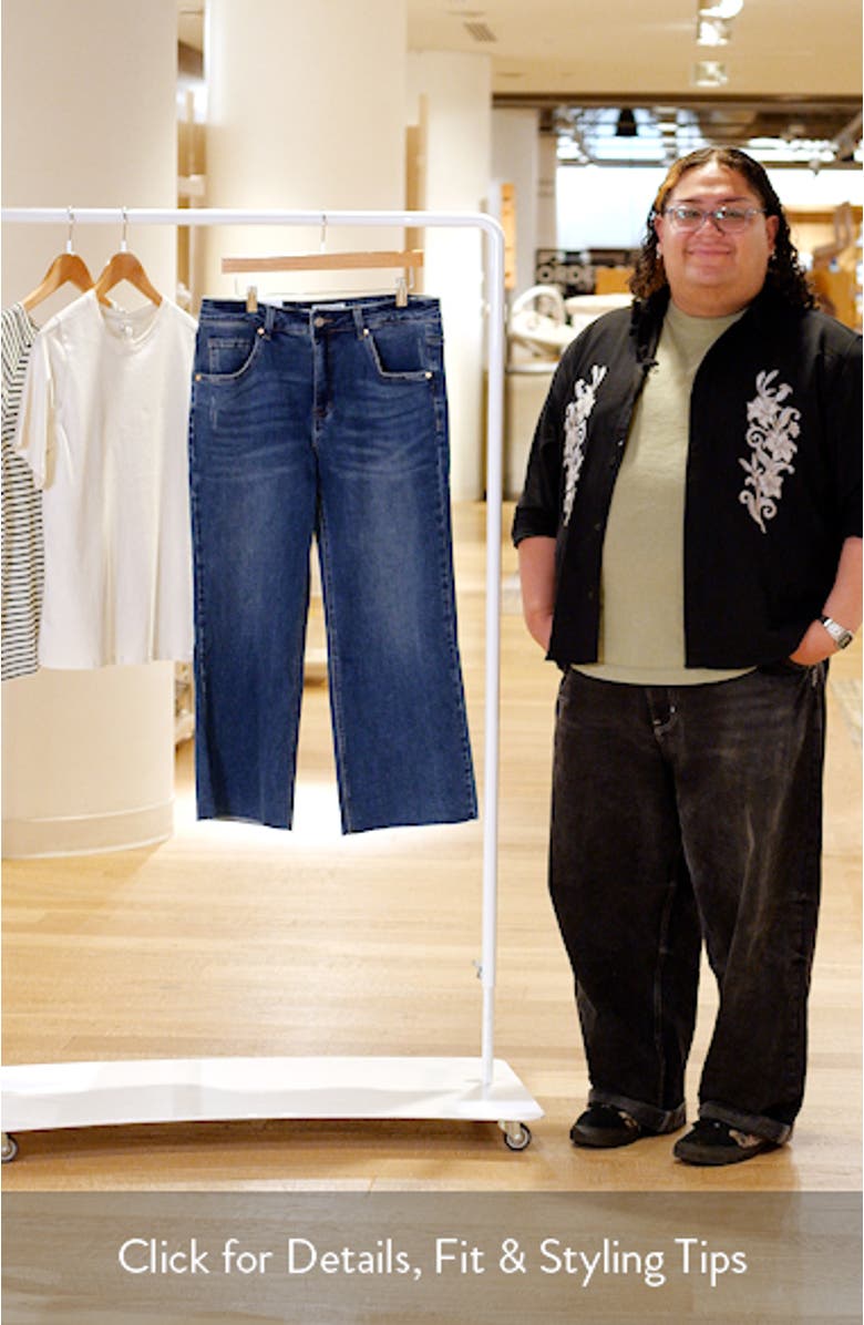 High Waist Frayed Hem Crop Wide Leg Jeans, sales video thumbnail