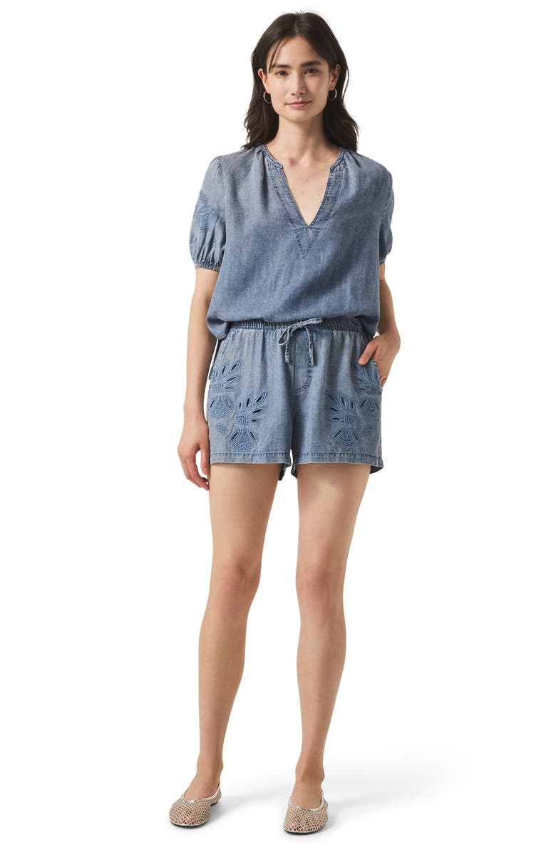 Splendid Cayden Embroidered Chambray Drawstring Shorts, Alternate, color,