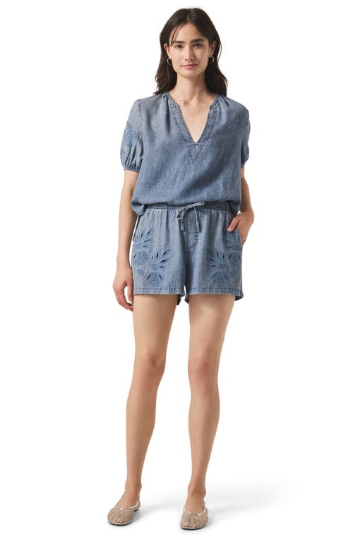 Shop Splendid Cayden Embroidered Chambray Drawstring Shorts In Indigo