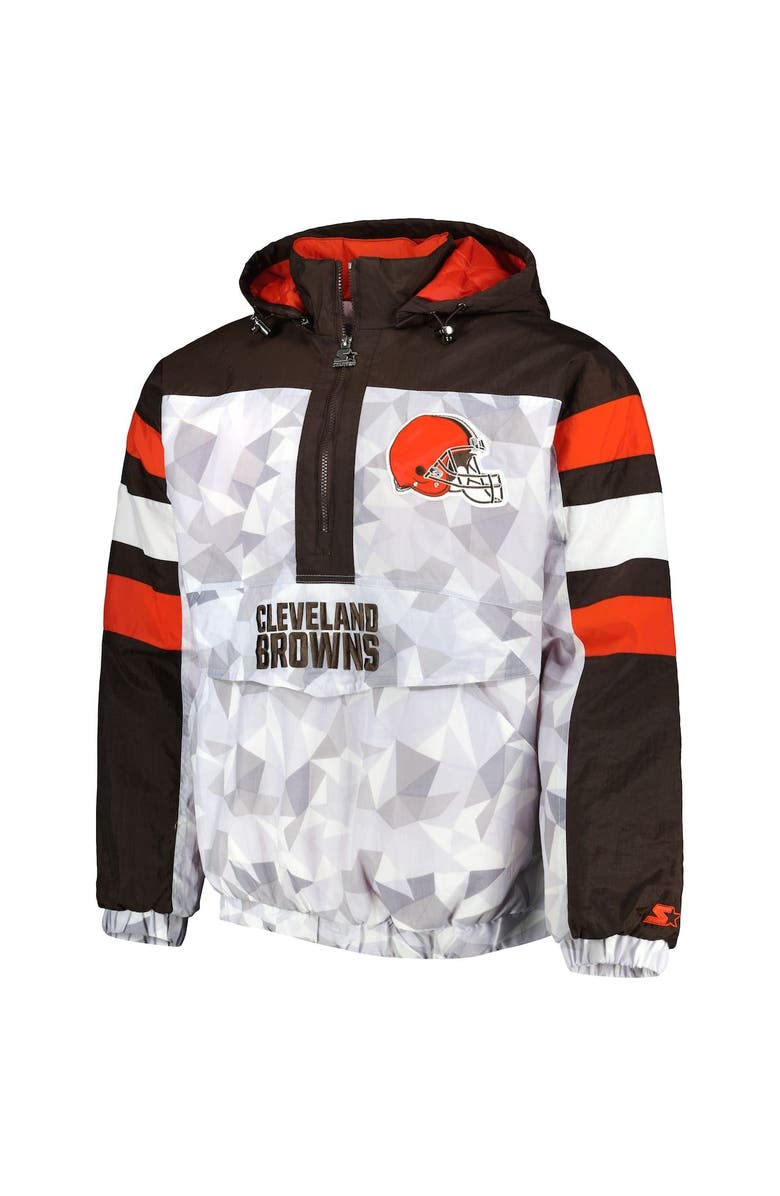 STARTER Men's Starter White/Brown Cleveland Browns Thursday Night Gridiron Raglan Half-Zip Hooded Jacket, Alternate, color, White