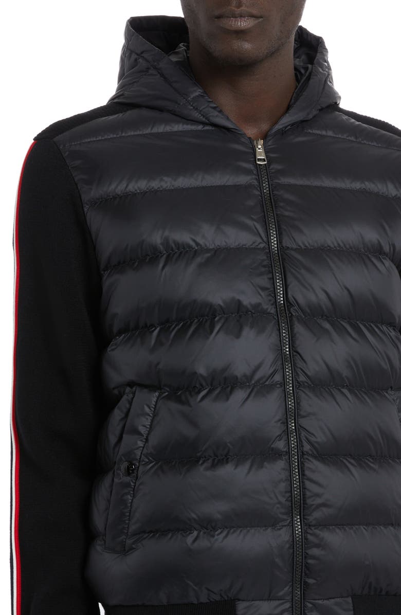 Moncler Quilted Down & Wool Knit Cardigan, Alternate, color,
