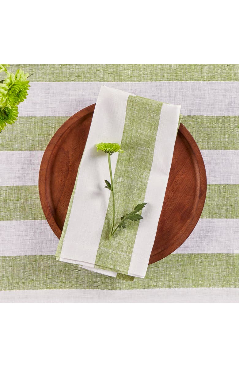 Solino Home Linen Dinner Napkins - Cabana Stripe, 20" x 20" Inch, Alternate, color, Green And White