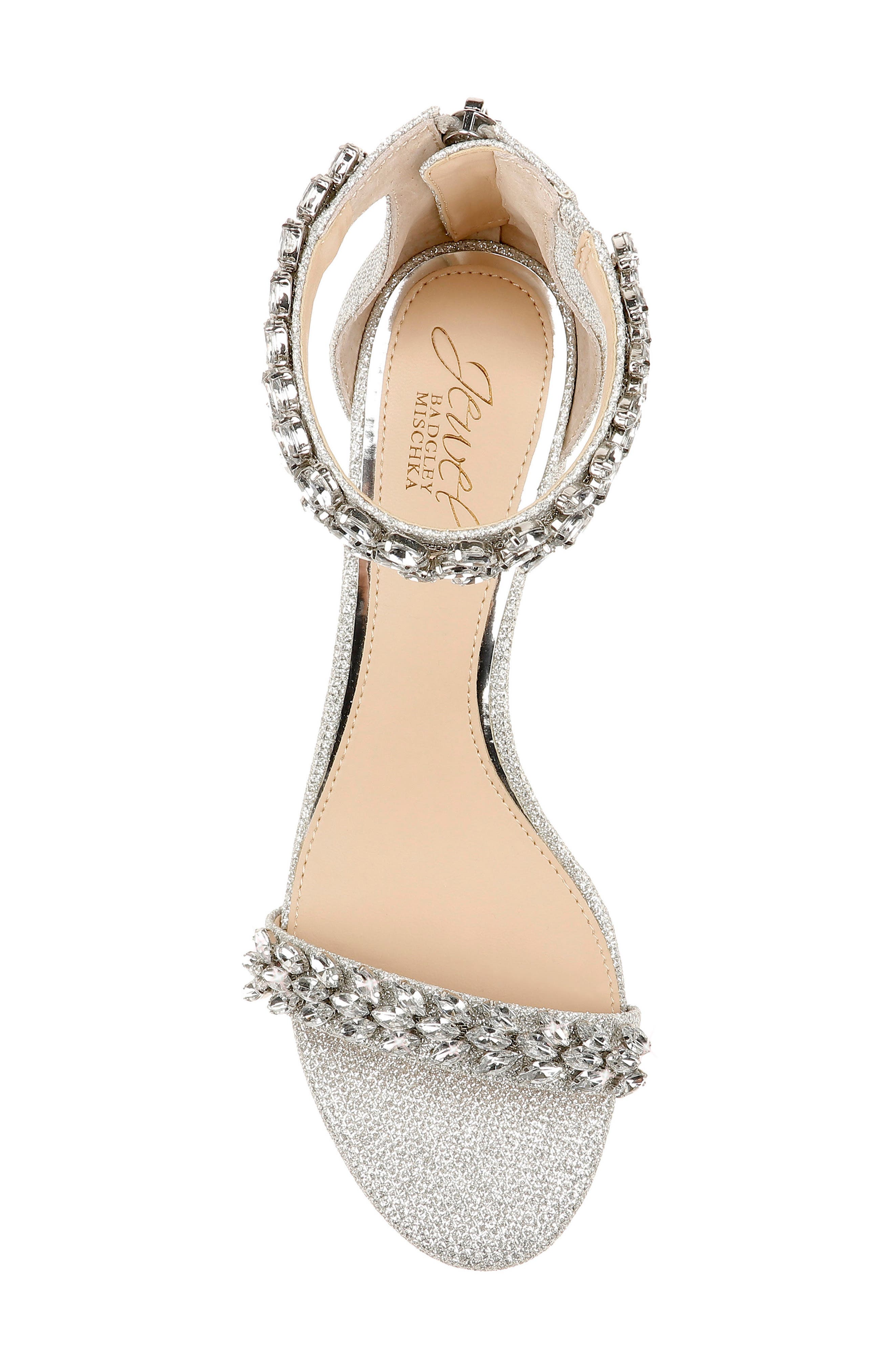 Jewel Badgley Mischka Bronwen Sandal, Alternate, color, Silver Fabric