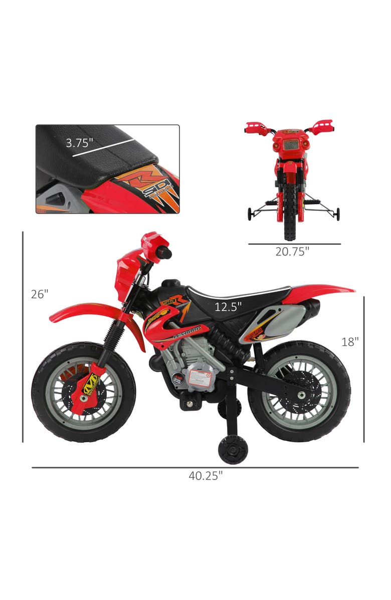 Aosom 6V Kids Motorcycle Dirt Bike with Training Wheels, Music, Lights, Alternate, color, Red