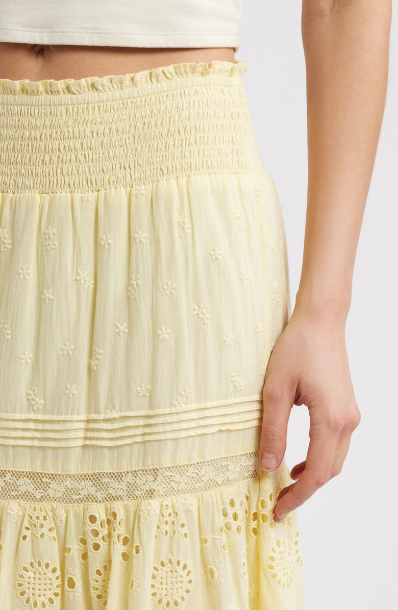 LoveShackFancy Miloti Smocked Waist Cotton Maxi Skirt, Alternate, color, Citron