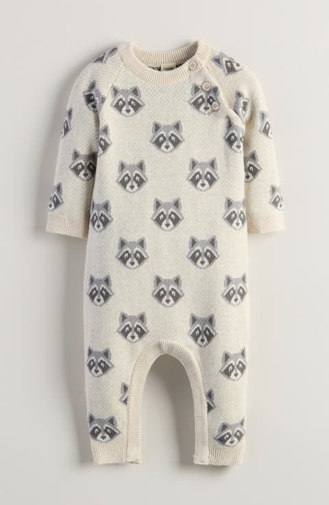Raccoon Jacquard Cotton Sweater Romper (Baby)