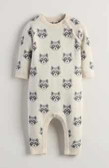 Raccoon Jacquard Cotton Sweater Romper