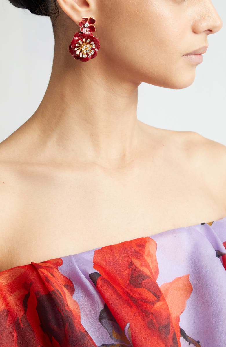 Carolina Herrera Flower Drop Earrings, Alternate, color, Rioja