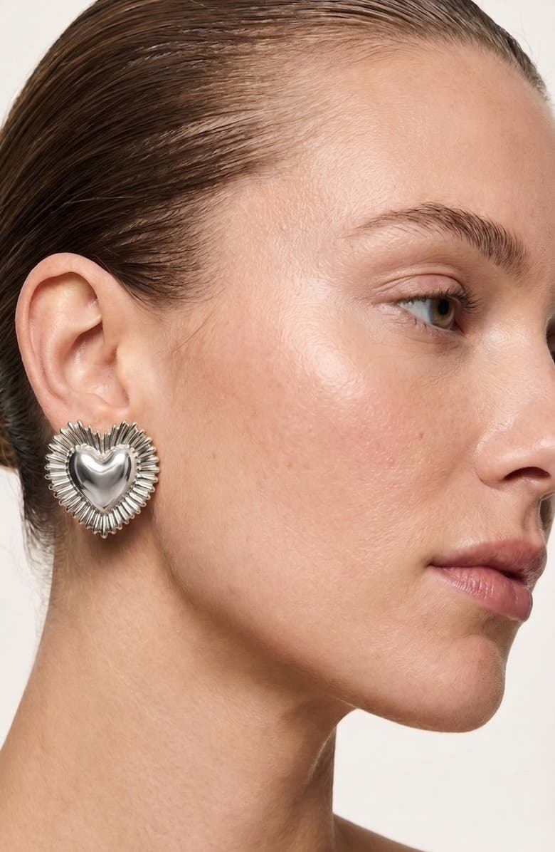 IMBER Oversize Puffy Heart Statement Earrings, Alternate, color, Silver