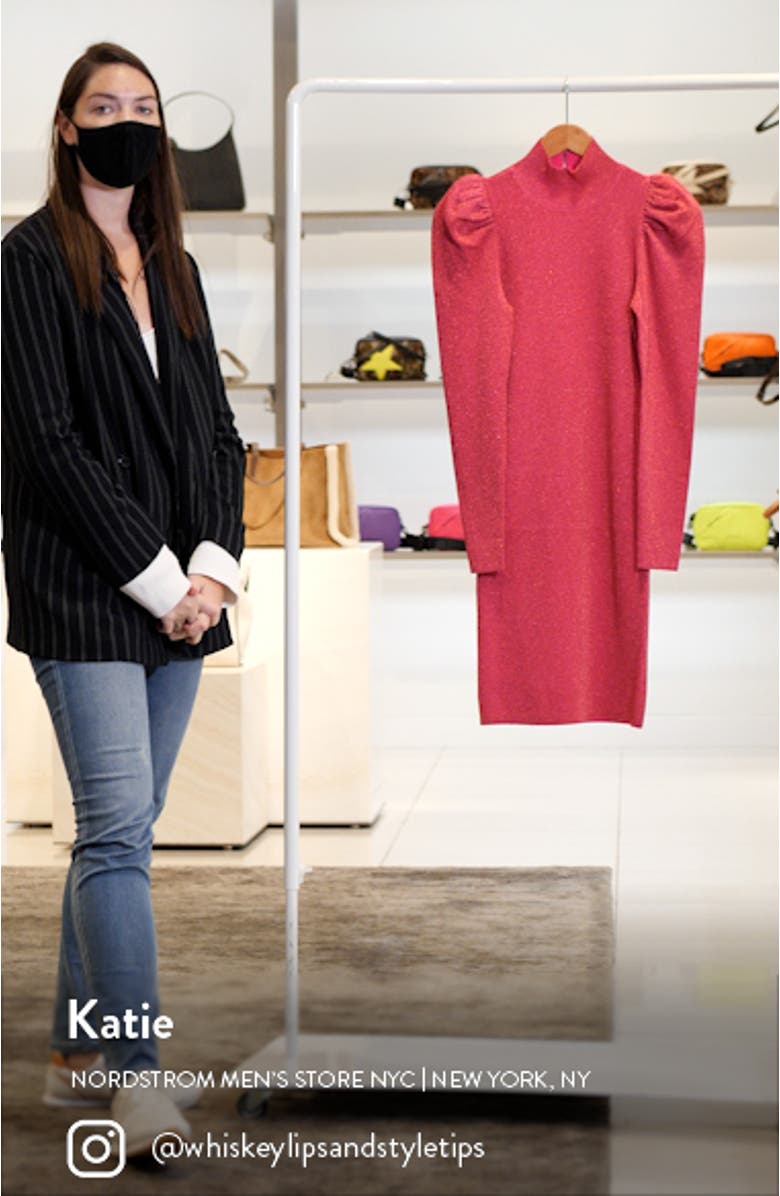 Issa Metallic Puff Long Sleeve Wool Blend Dress, sales video thumbnail