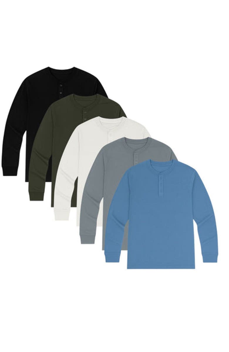 BenBen 5 Pack Mens Long Sleeve Henley Tees Everyday Essential, Main, color, Green/Stone/Blue/Grey/Black