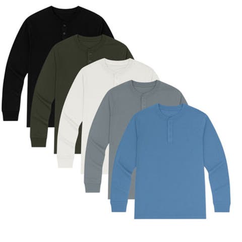 5 Pack Mens Long Sleeve Henley Tees Everyday Essential