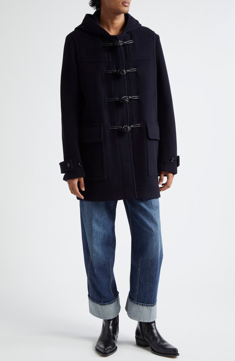 Bottega Veneta Hooded Wool Duffle Coat, Alternate, color, 4003 Navy