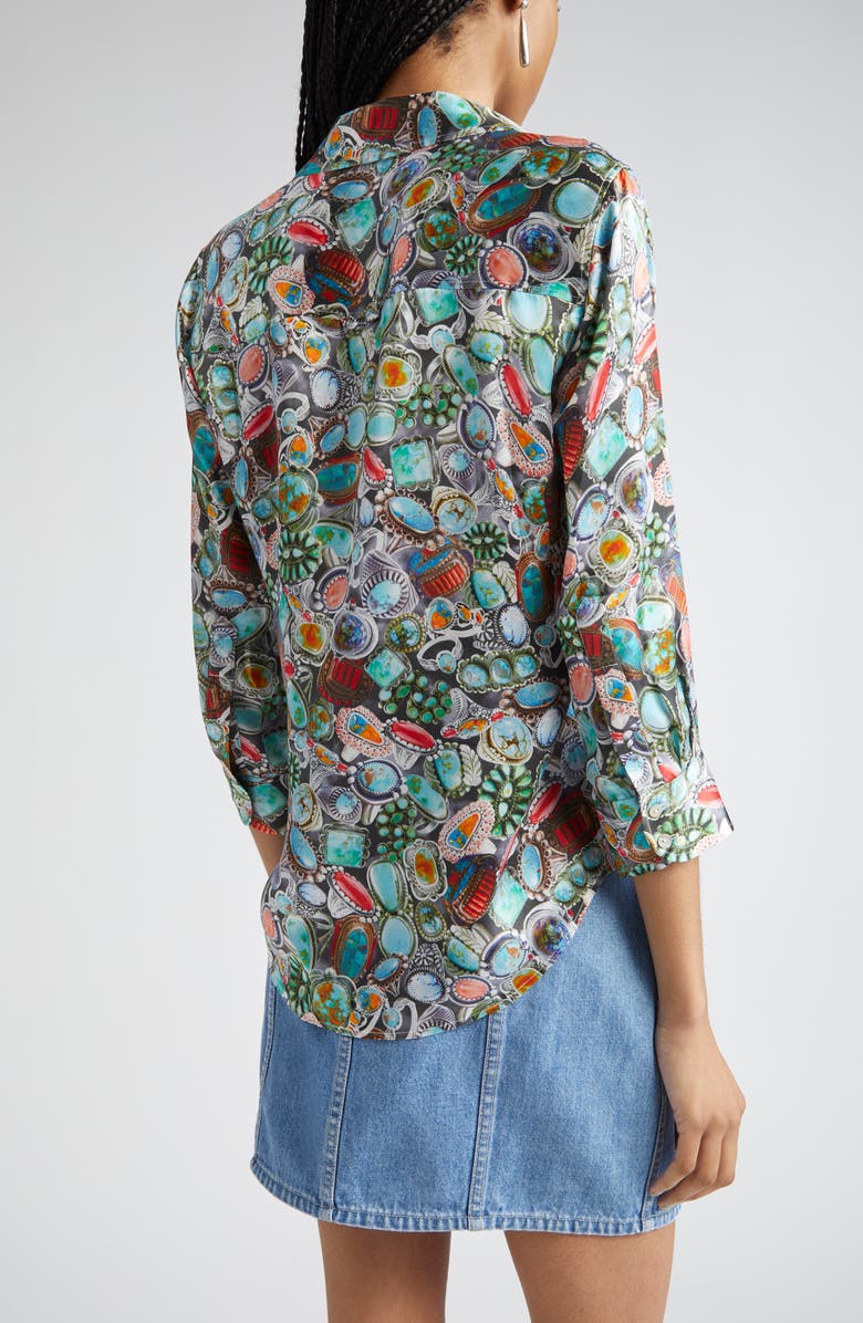 L'AGENCE Dani Mixed Ring Print Silk Button-Up Shirt, Alternate, color, Multi Mix Turquoise Rings