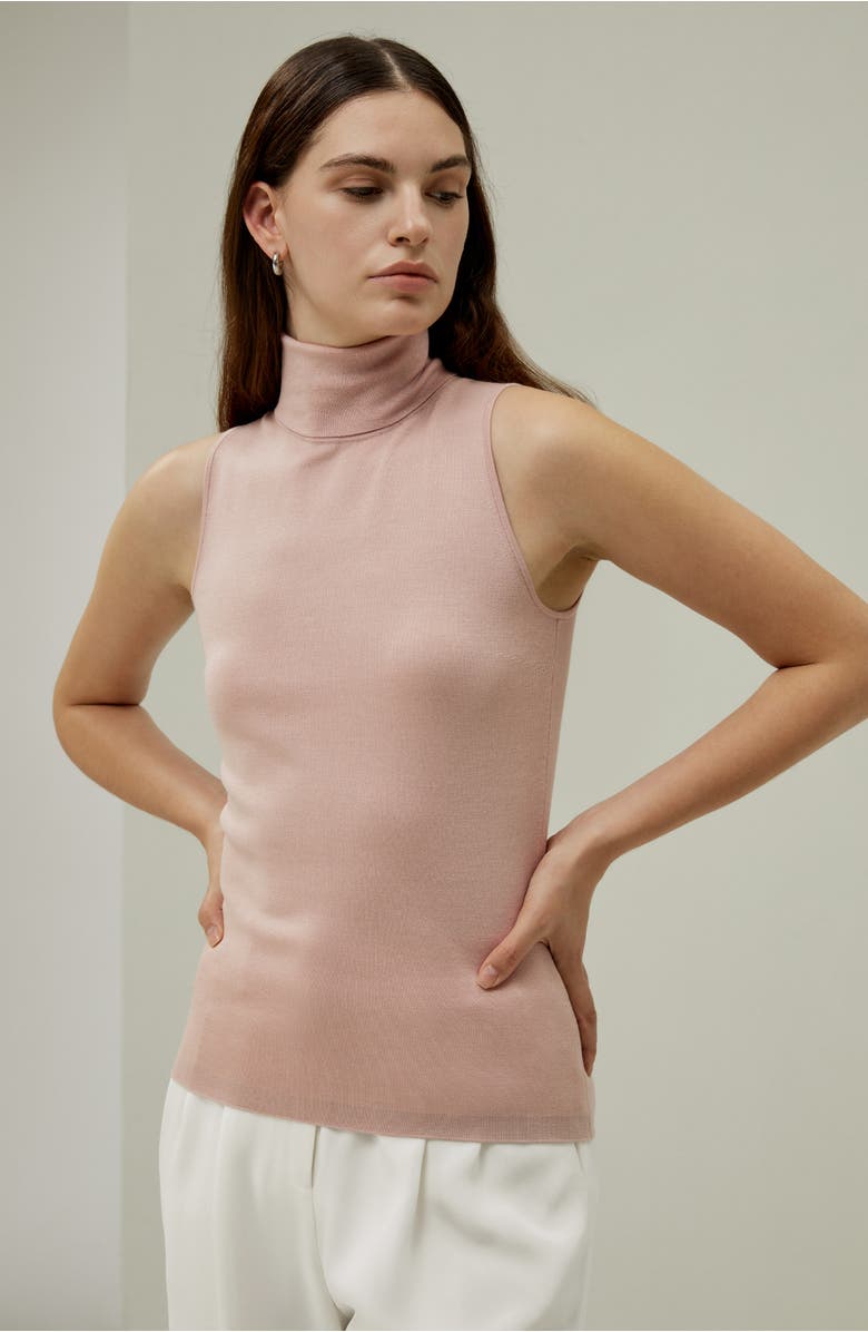 Lilysilk Minimalist Sleeveless Turtleneck Top, Alternate, color, Pink