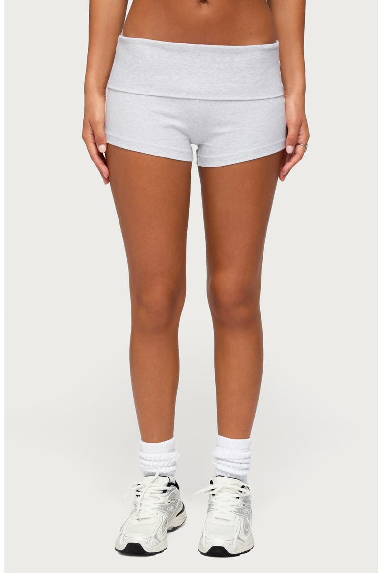 Marleaux Foldover Stretch Cotton Shorts, Main, color, LIGHT-GRAY-MELANGE
