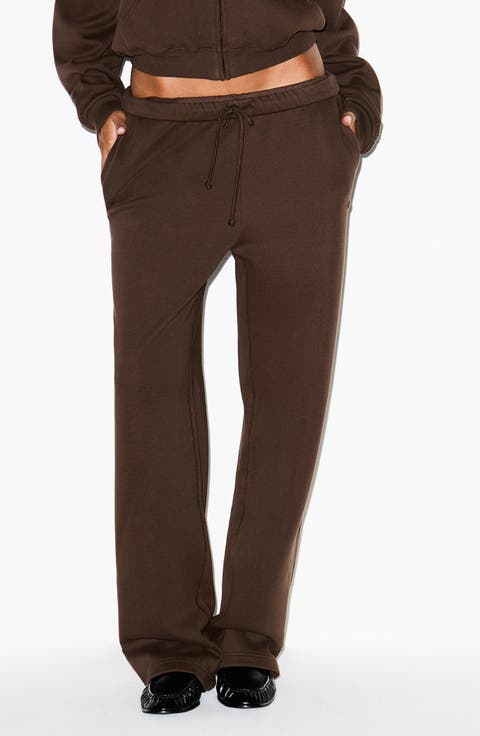 Cotton Fleece Blend Classic Straight Leg Pants (Regular & Plus)