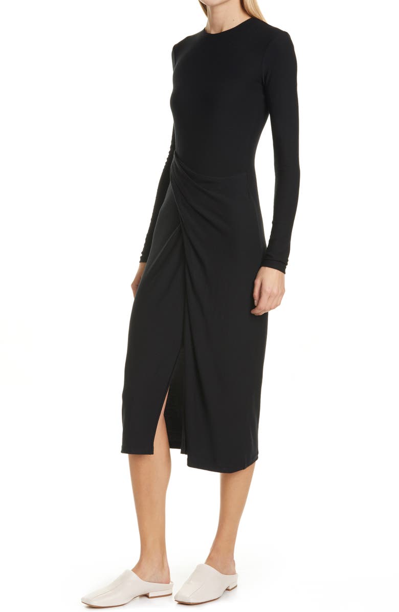 Vince Drape Long Sleeve Midi Dress, Alternate, color, Black