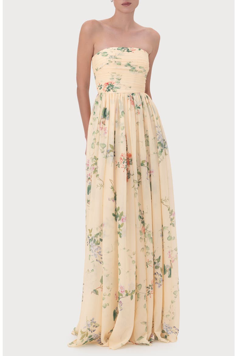 Camille Floral Strapless Gown, Alternate, color, SOFT YELLOW