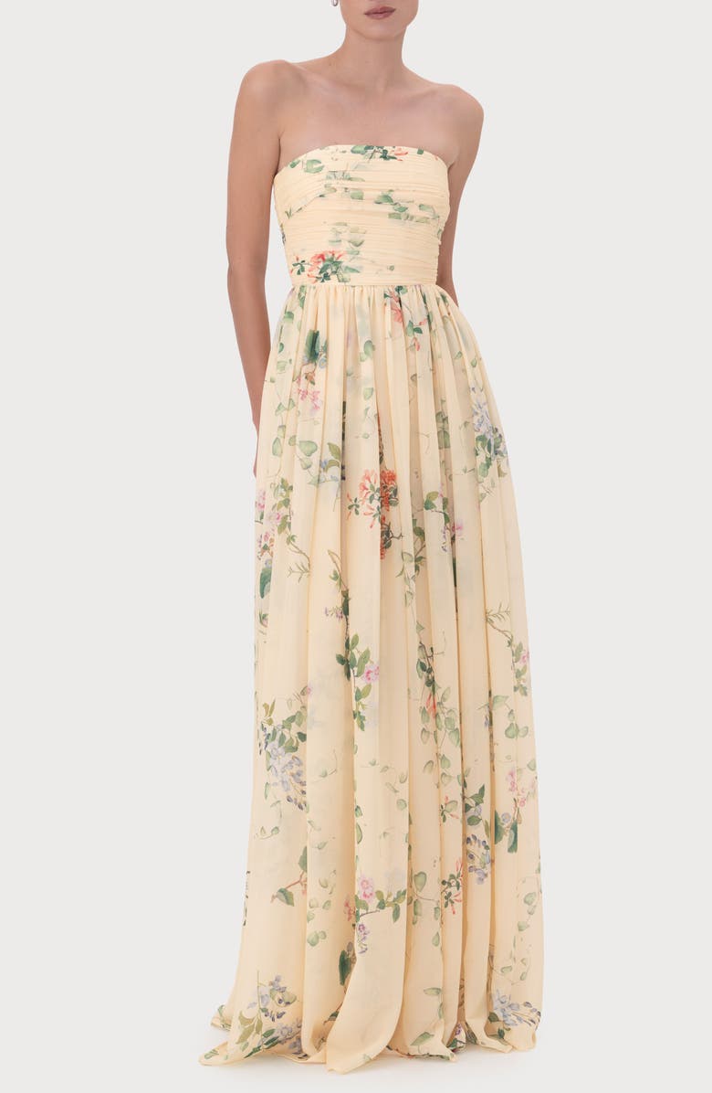 SAU LEE Camille Floral Strapless Gown, Alternate, color, Soft Yellow