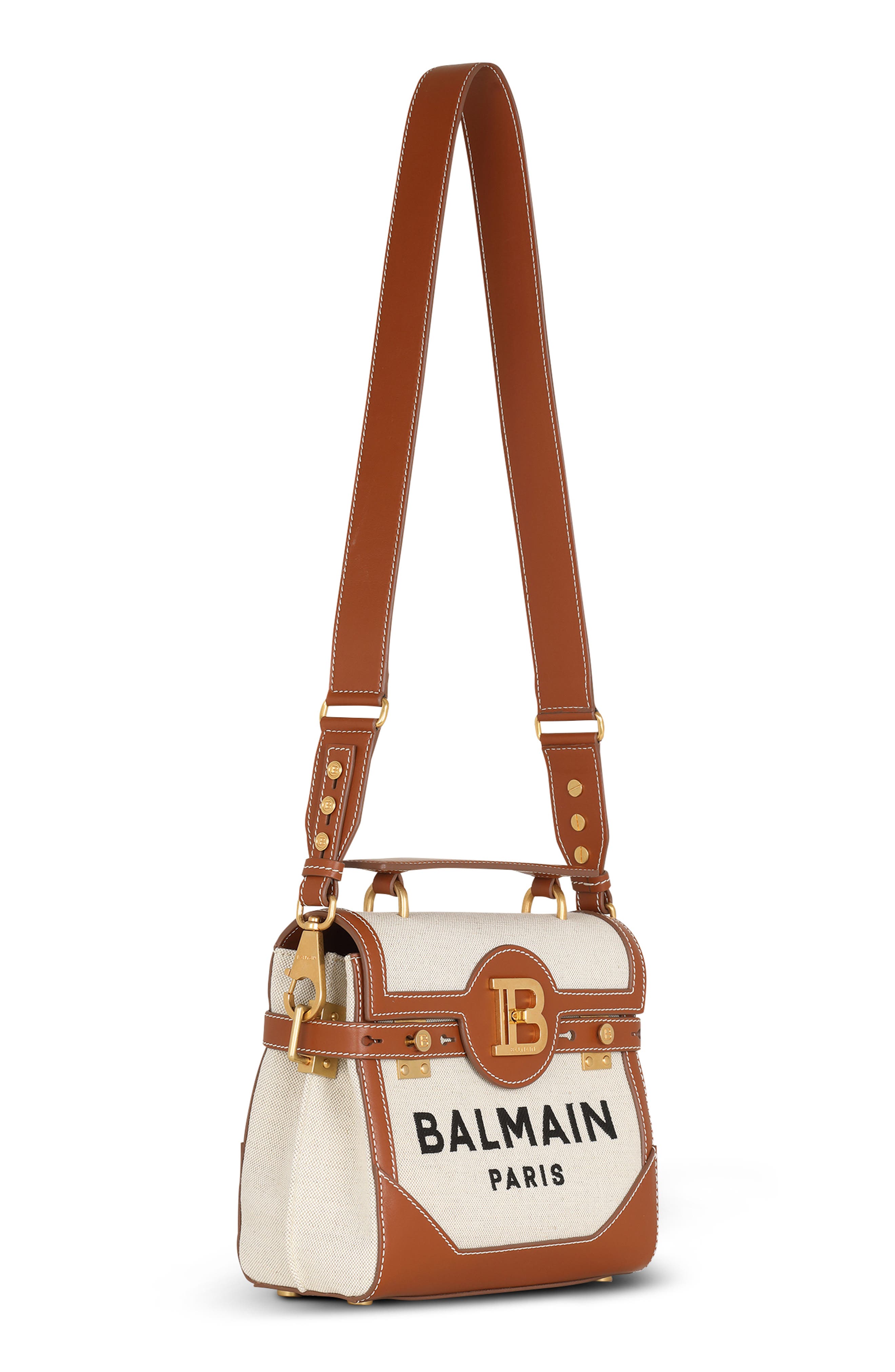 Balmain B-Buzz 23 Canvas & Leather Top Handle Bag, Alternate, color, 