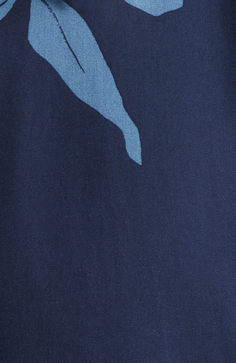 Open Edit Floral Short Sleeve Cotton Button-Up Shirt, Alternate, color, Navy- Blue Leafy Modern