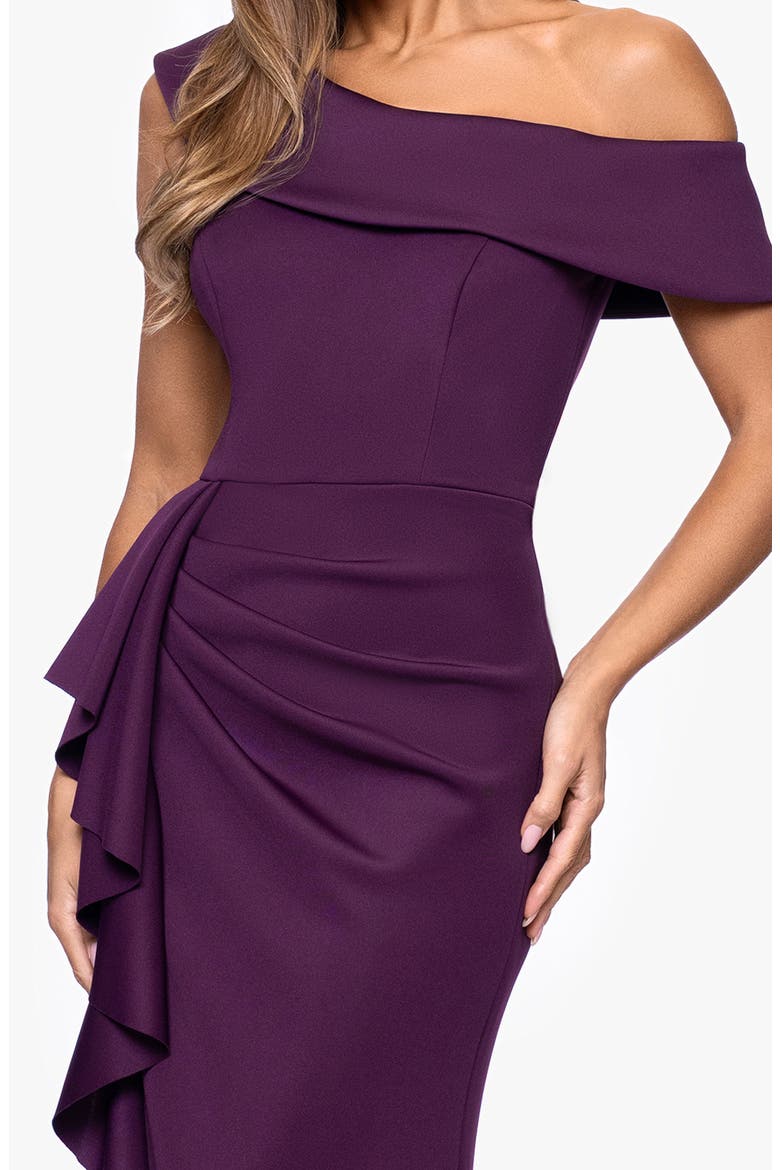 Ruffle One-Shoulder Scuba Knit Gown, Alternate, color, PLUM
