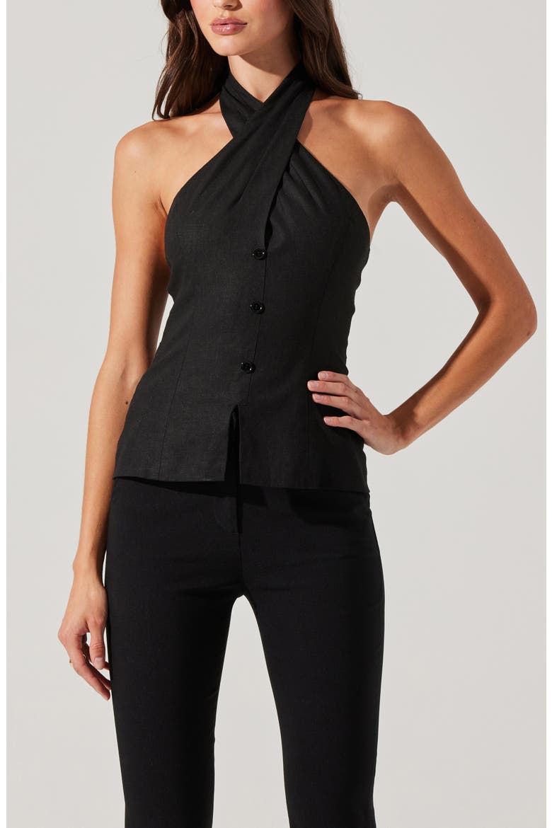 Yaritza Halter Neck Vest Top, Alternate, color, BLACK